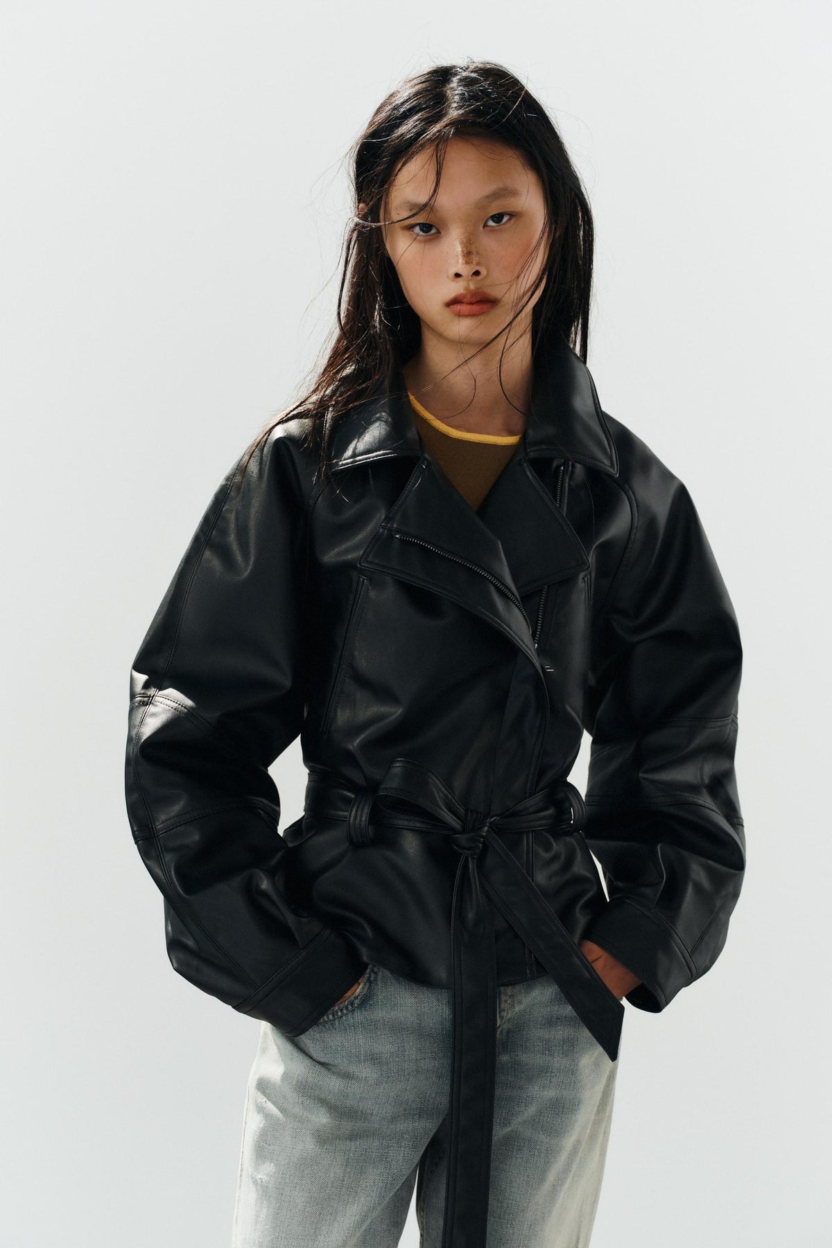 Veste en Similicuir avec Ceinture