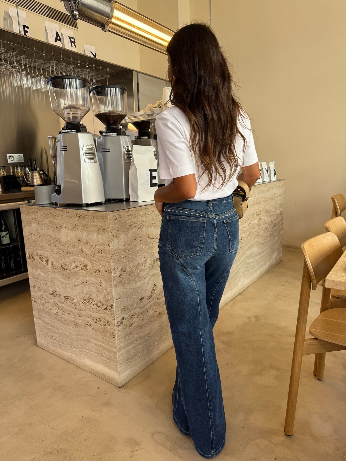 Jeans Gamba Larga con Borchie - Grigio
