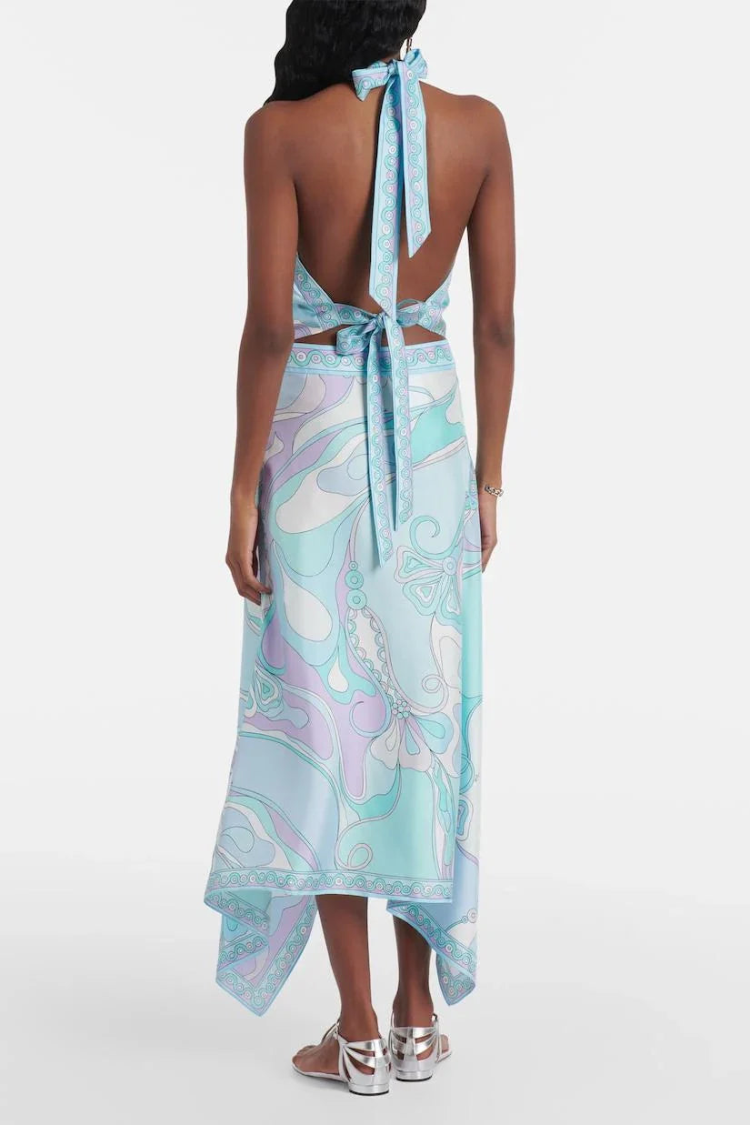 Ensemble top court licou en satin et jupe midi taille mi-haute à imprimé foulard