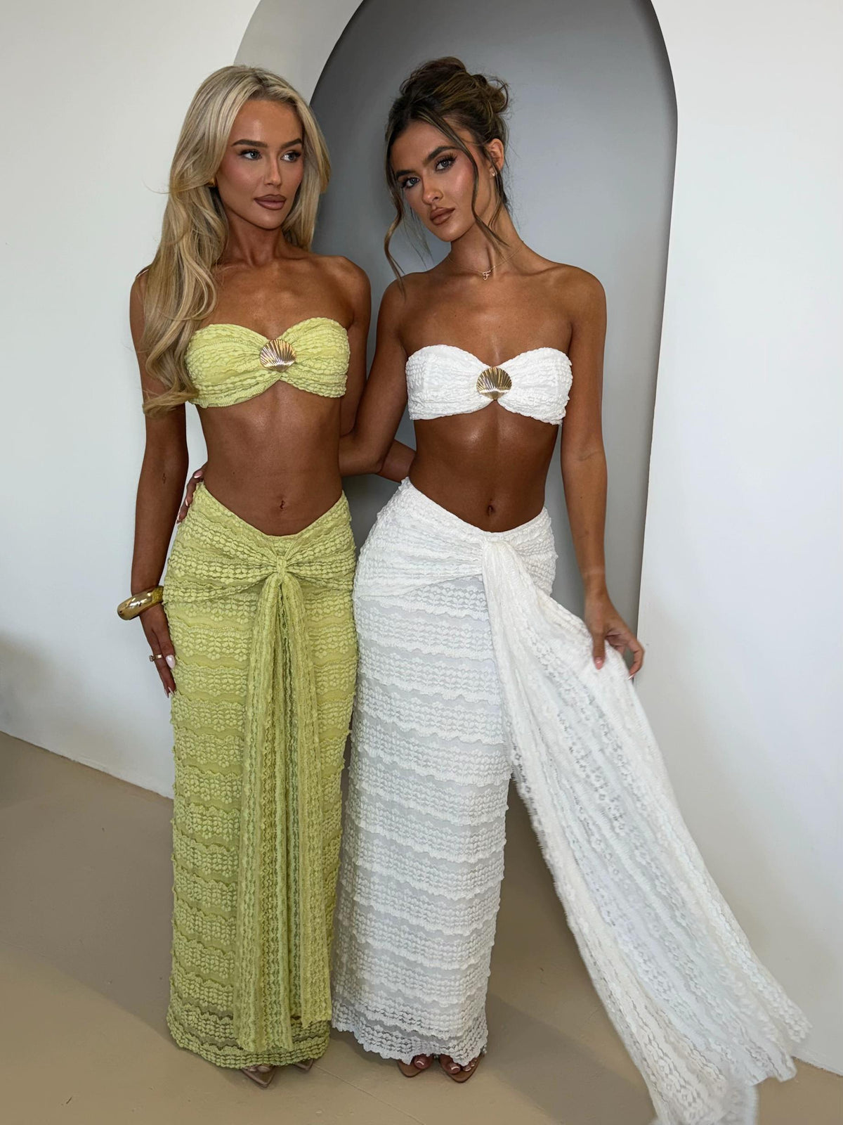 Haut à détail coquillage & Jupe longue drapée Co-Ord