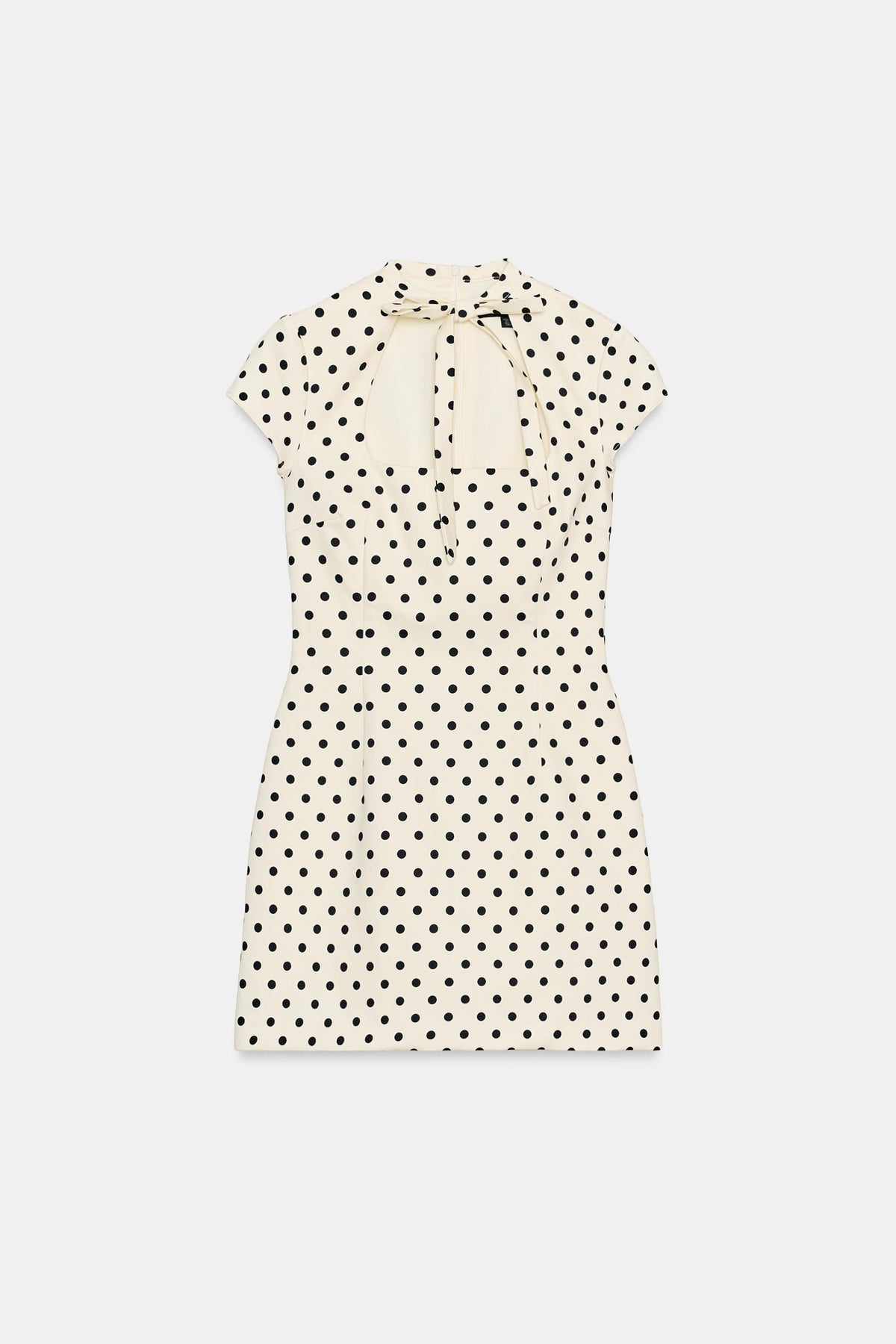 Robe courte blanche à pois avec nœud