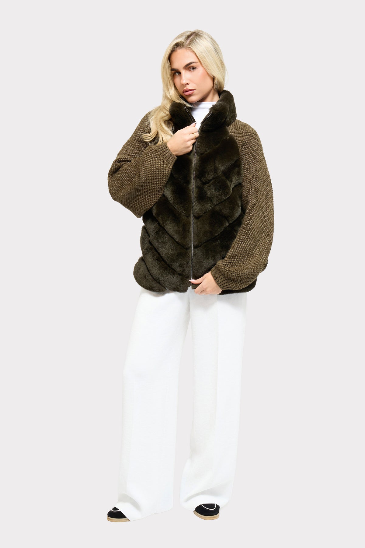 Milan Fur Panel Jacket - Oliva Scuro