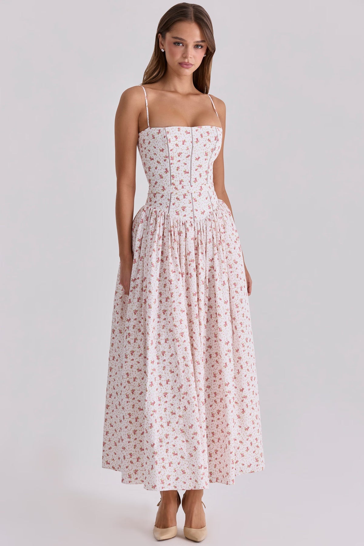 Robe longue en coton à imprimé fleuri