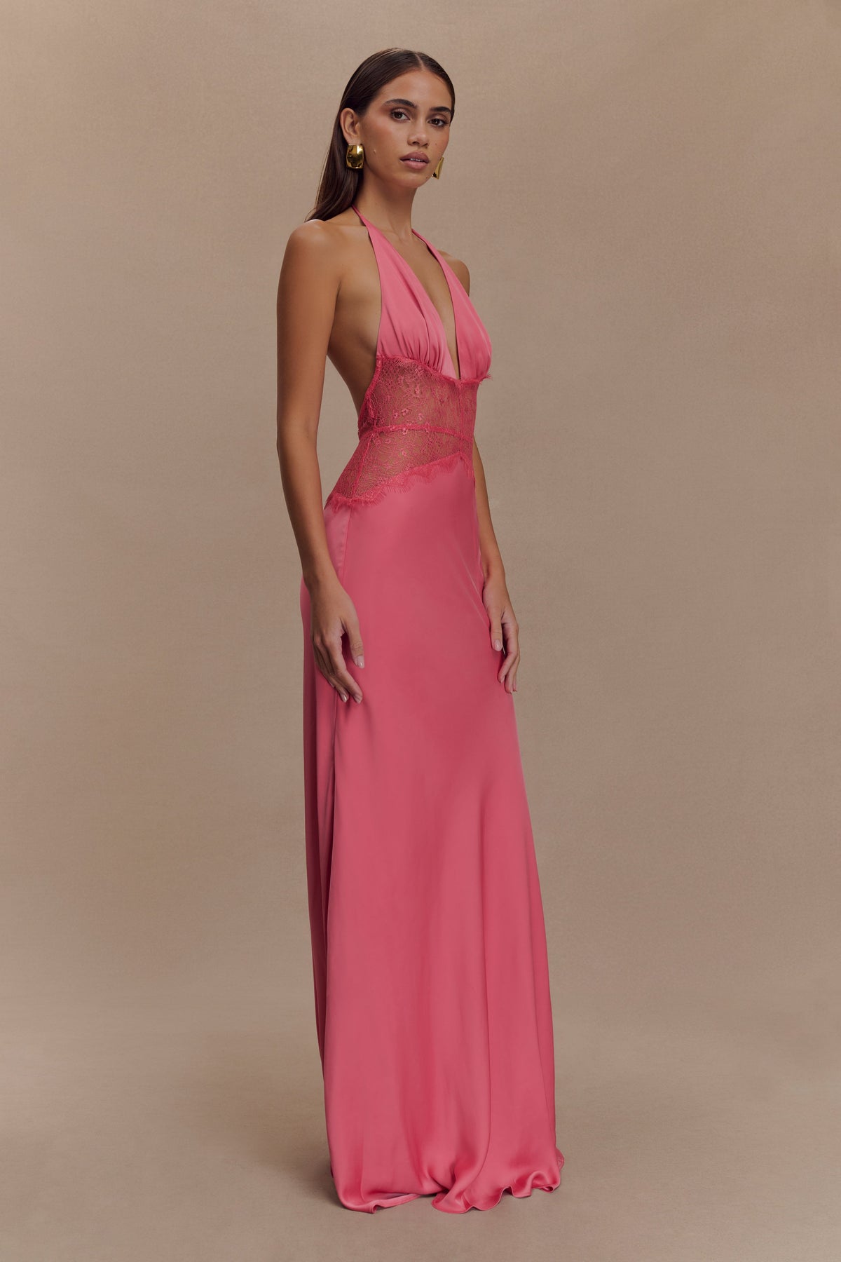 Dinah Lace And Satin Maxi Dress - Blush Rose