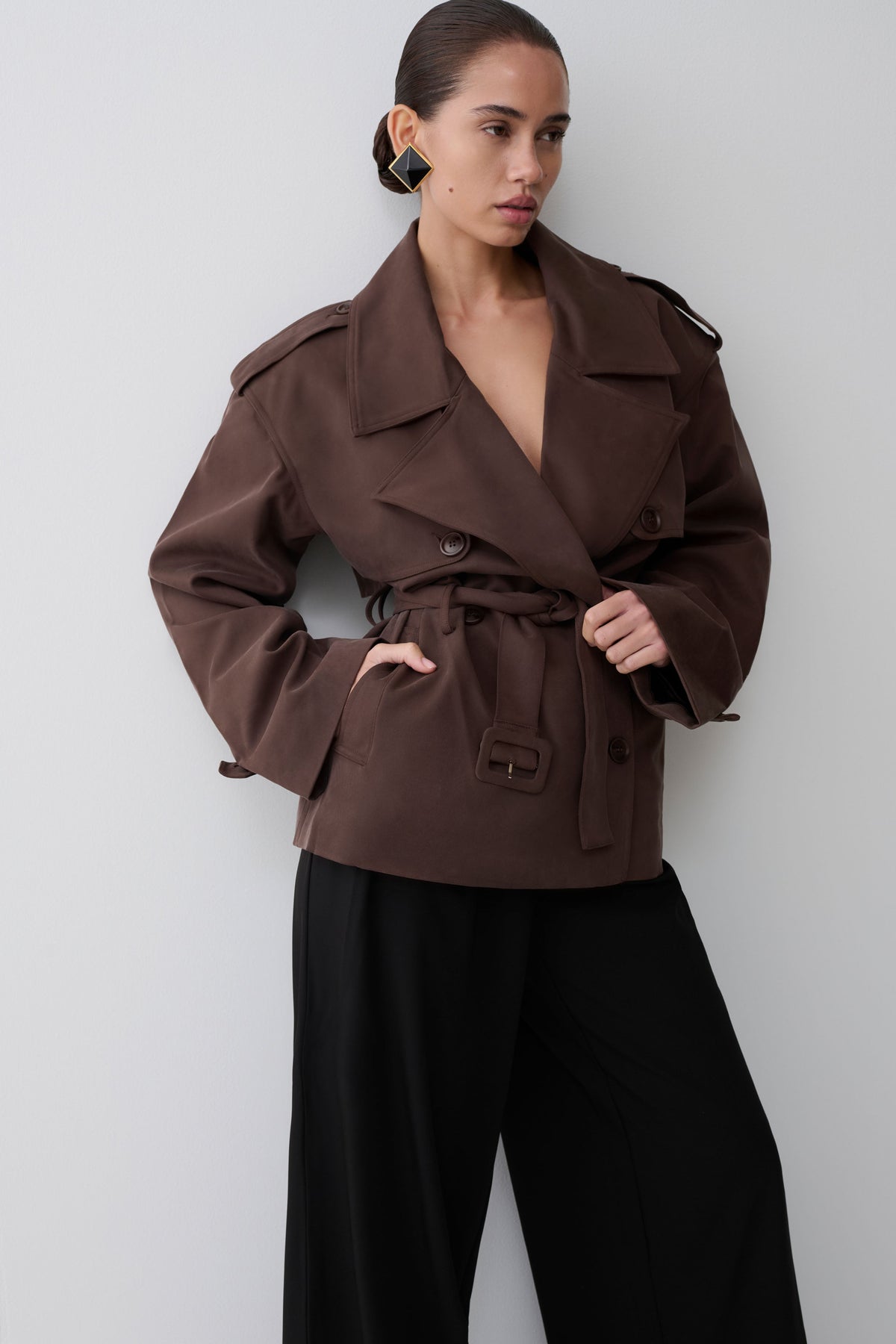 Alden Short Trench Jacket - Cioccolato