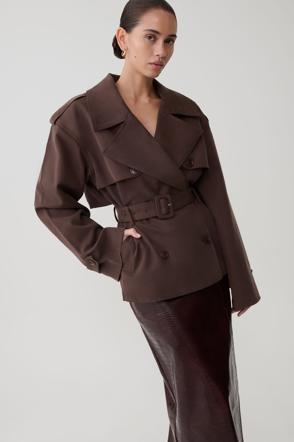Alden Short Trench Jacket - Cioccolato