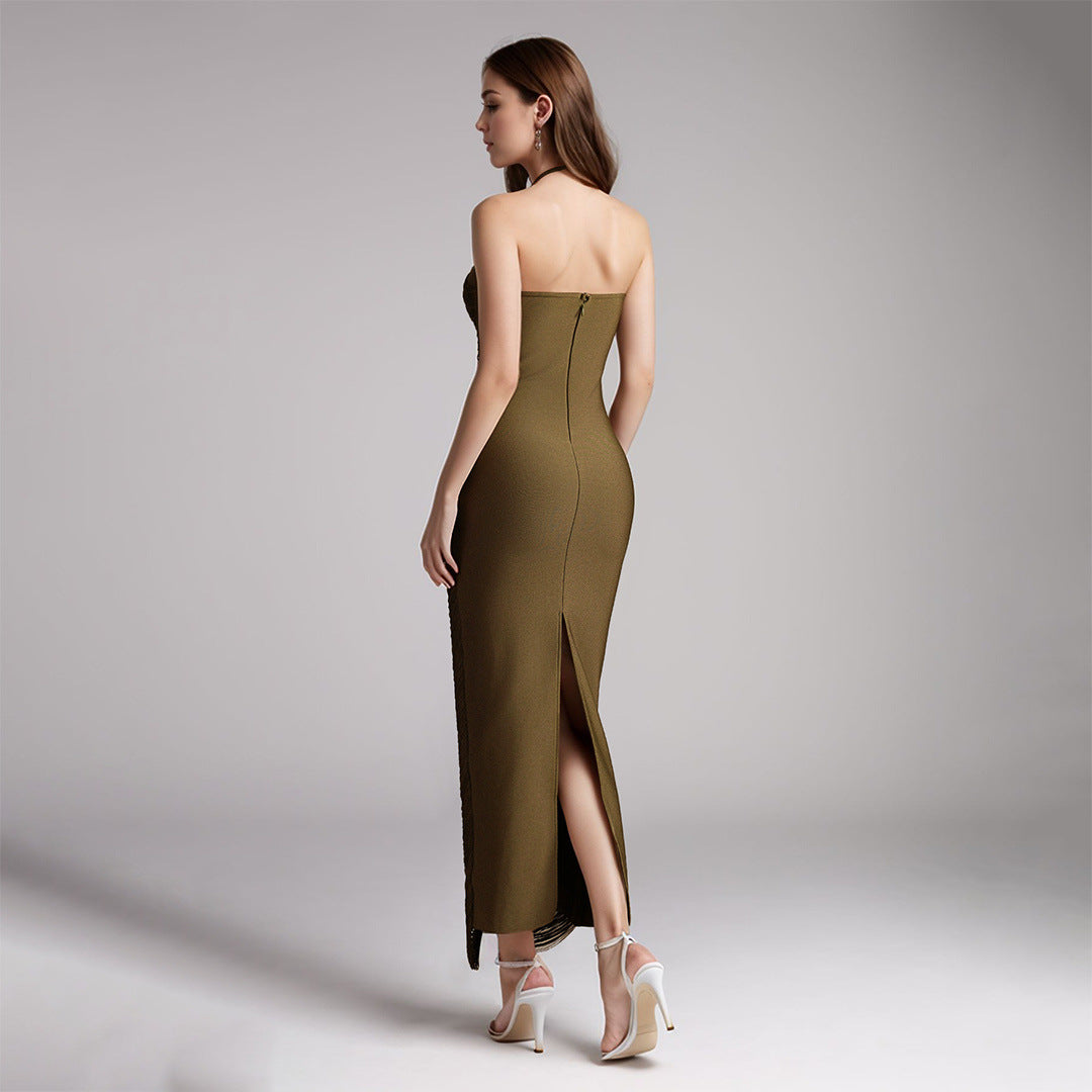 Robe longue Seraphina drapée à franges