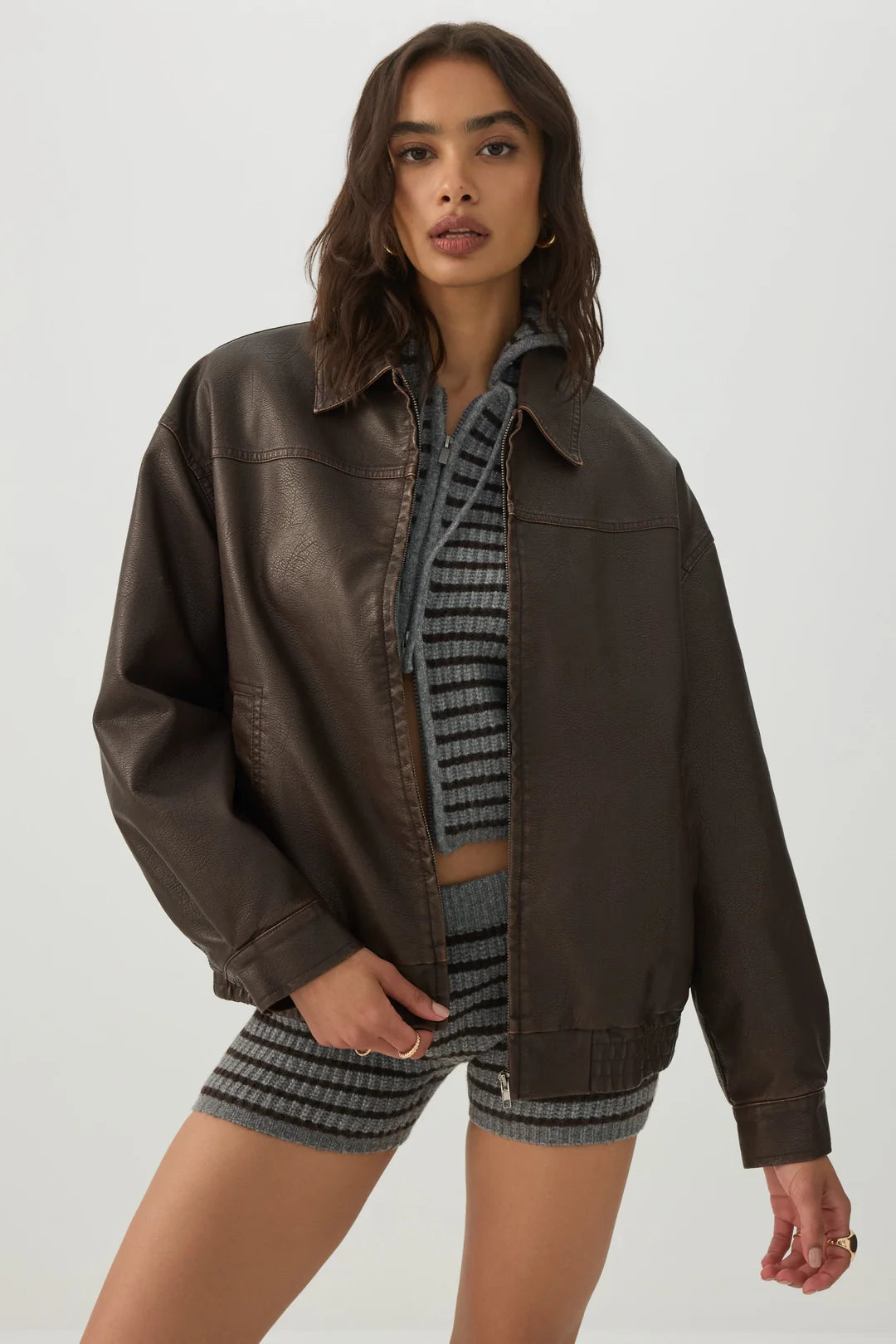Veste oversize en similicuir effet délavé