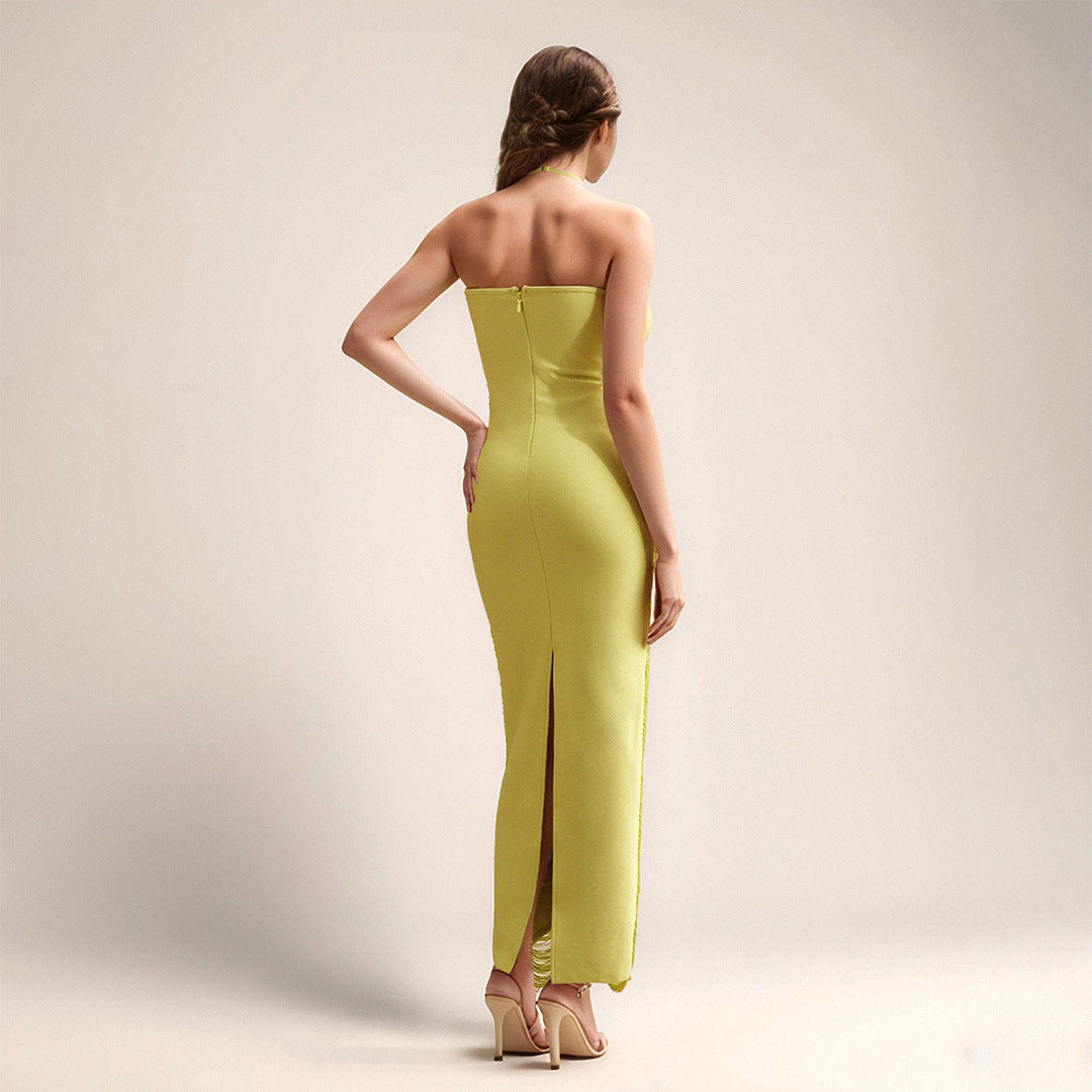 Robe longue Seraphina drapée à franges