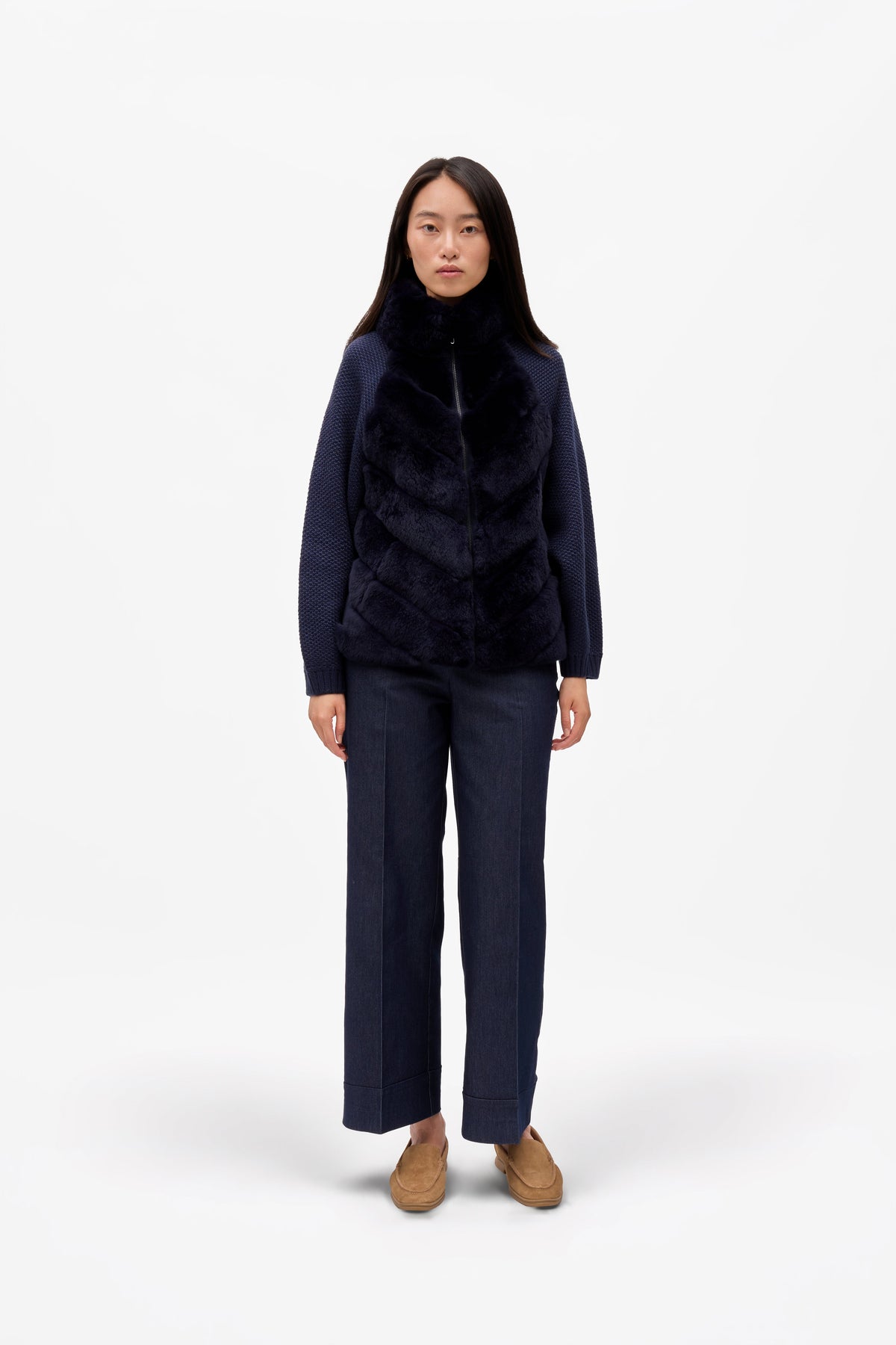 Milan Fur Panel Jacket - Blu Navy