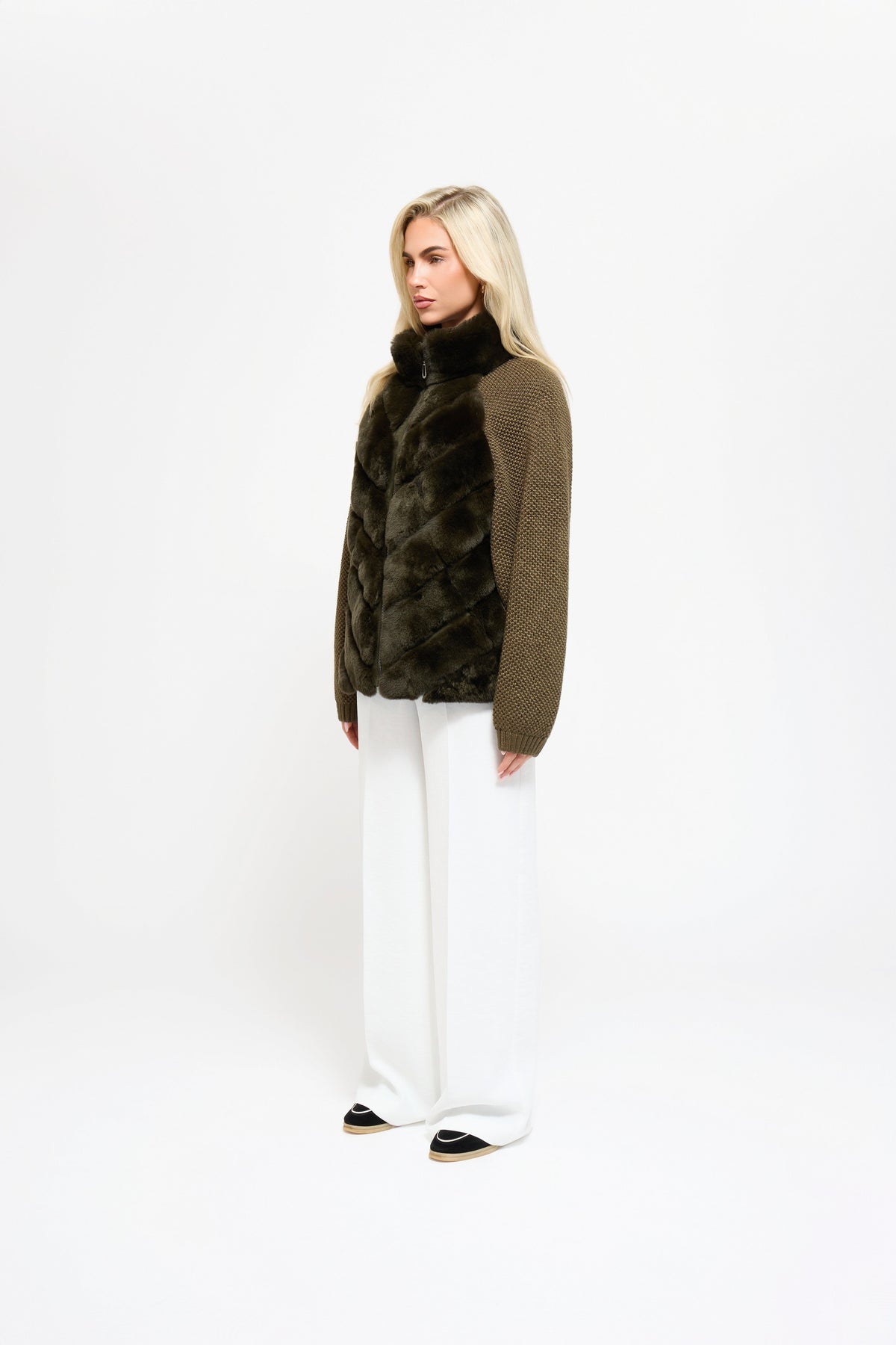 Milan Fur Panel Jacket - Oliva Scuro