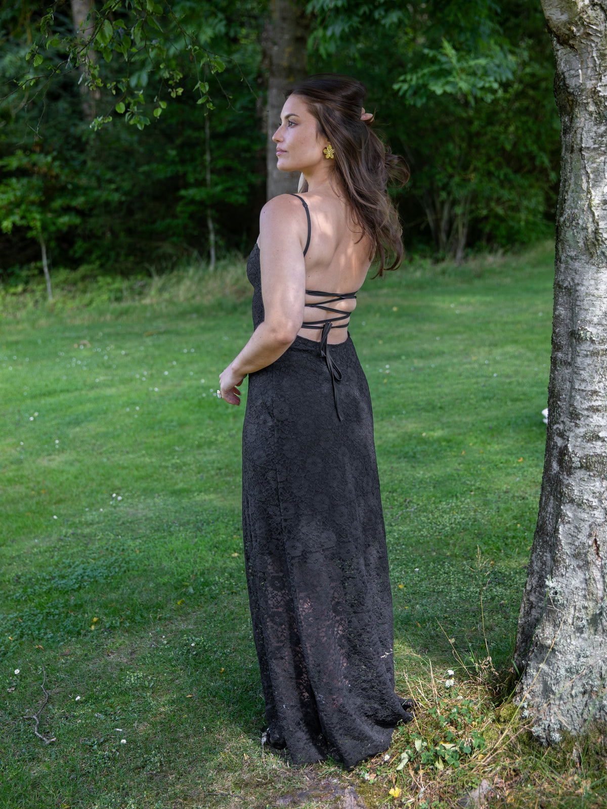 Robe longue en dentelle Oura Noir
