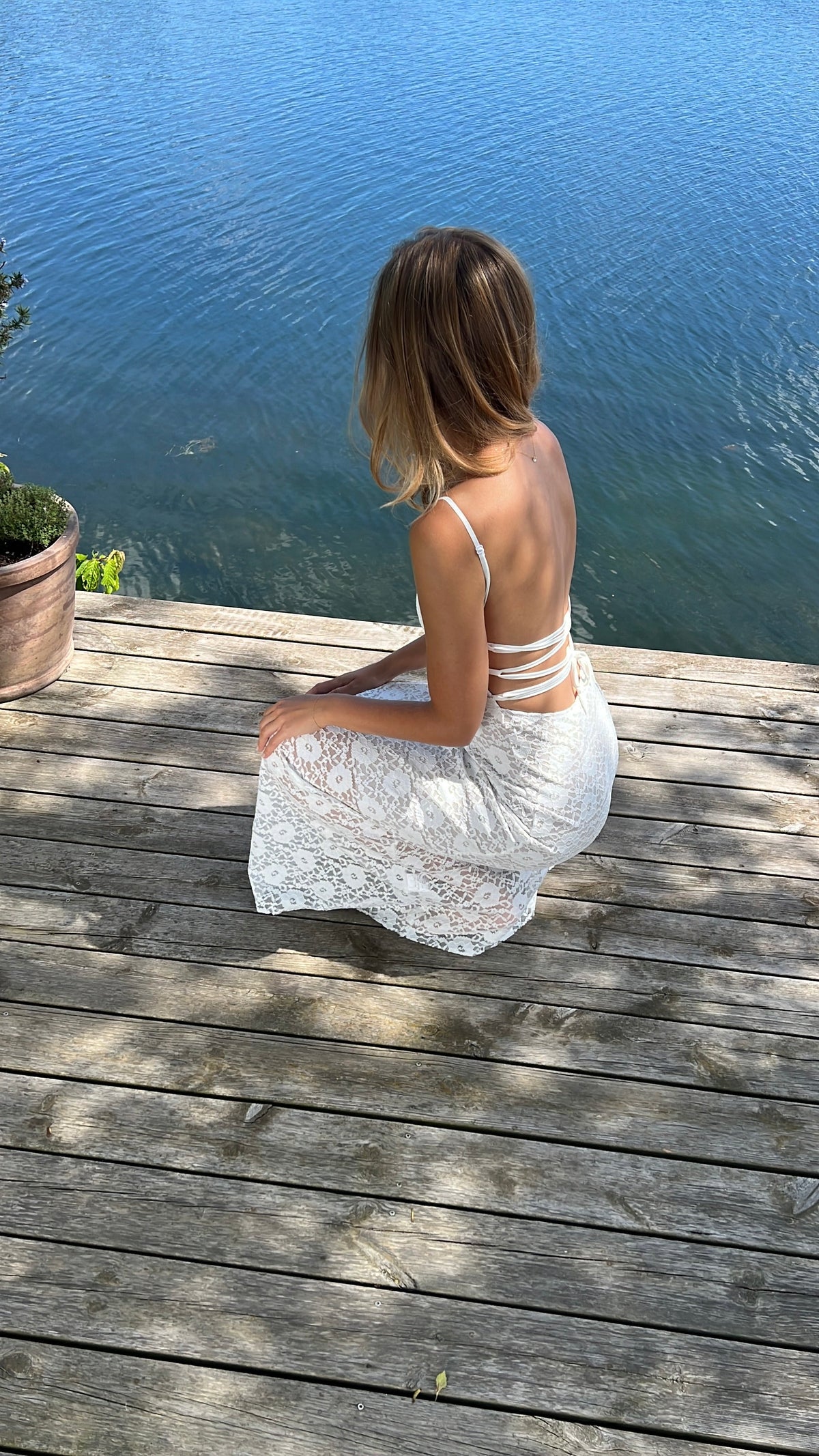 Robe longue en dentelle Oura - Ivoire