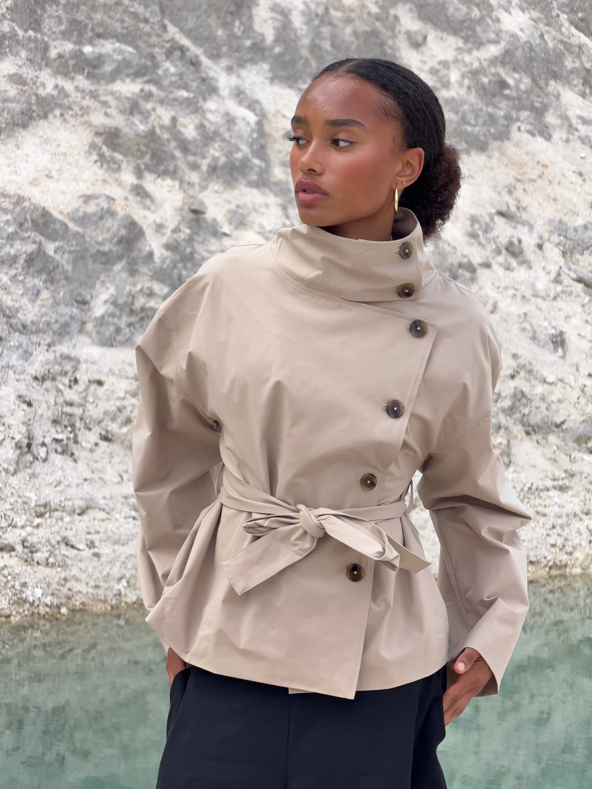 Alessia Funnel Neck Jacket - Beige