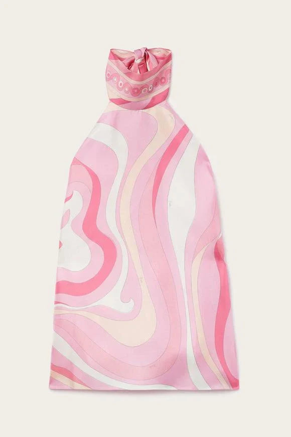 Ensemble top court licou en satin et jupe midi taille mi-haute à imprimé foulard
