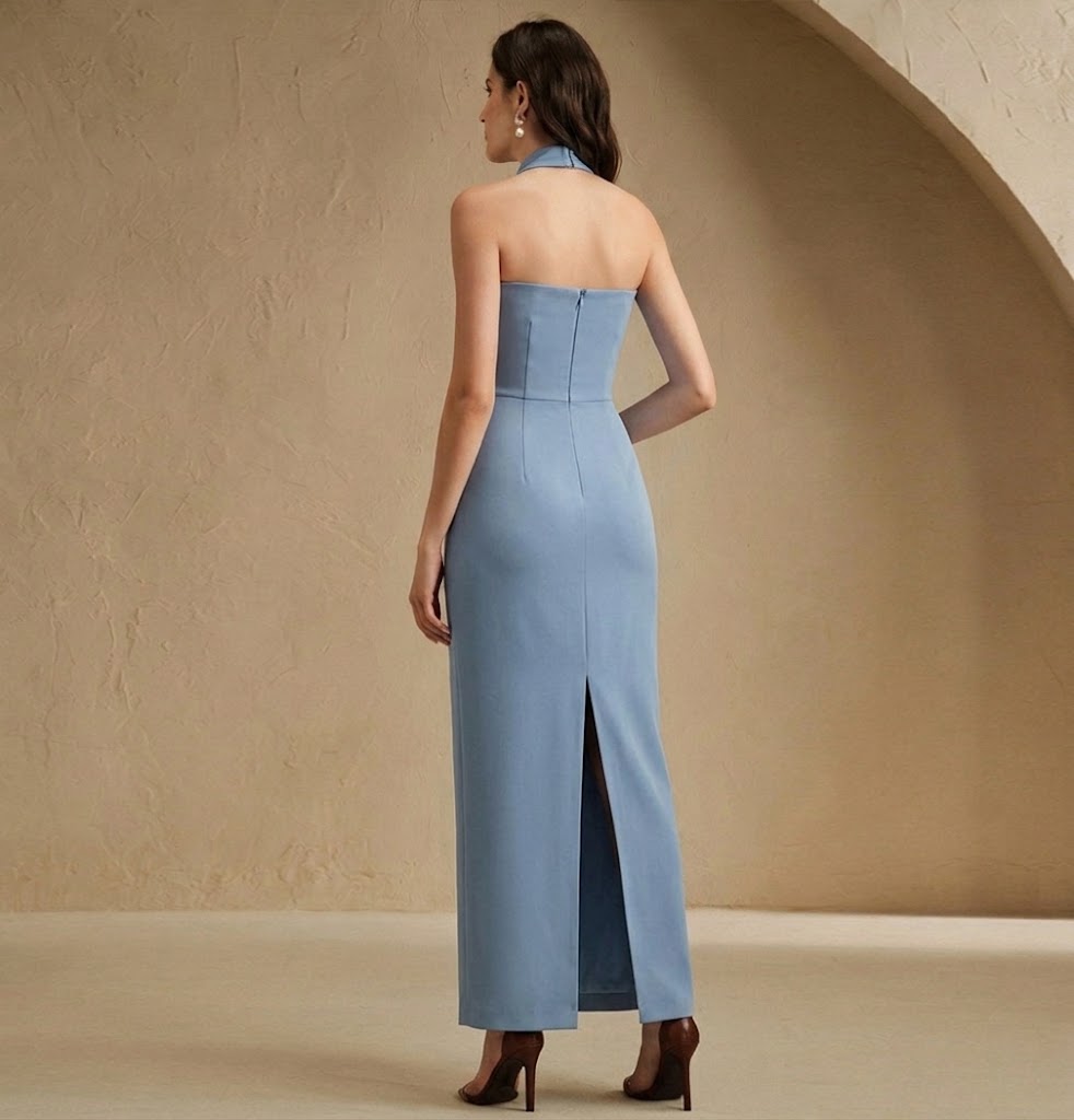 Robe longue Seraphina drapée à franges