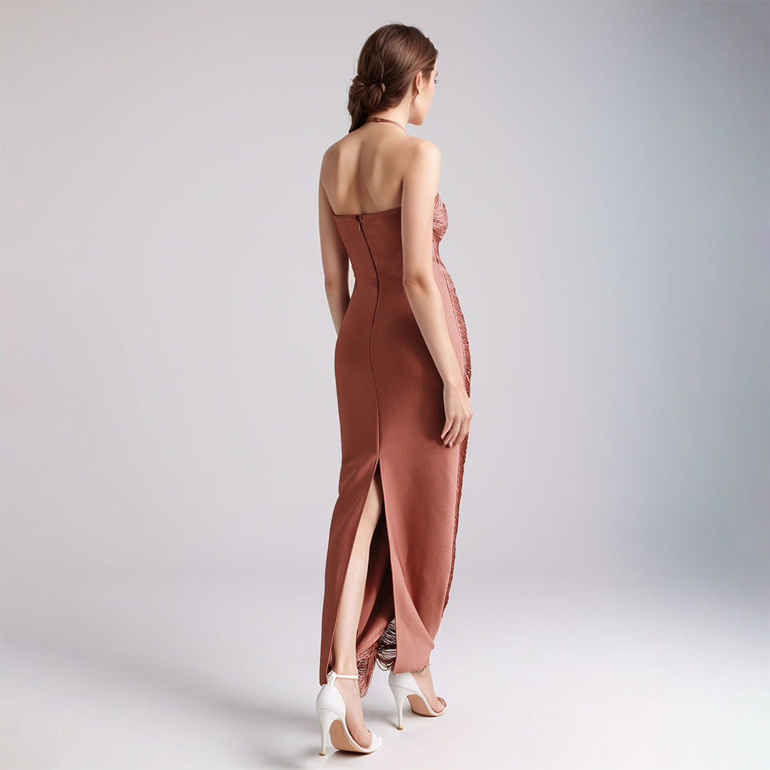 Robe longue Seraphina drapée à franges