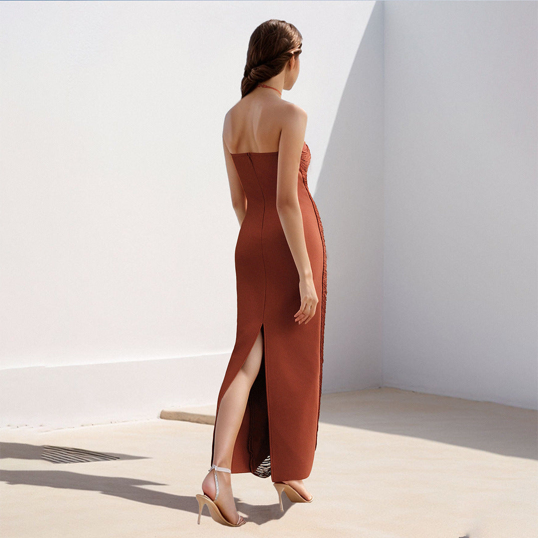 Robe longue Seraphina drapée à franges