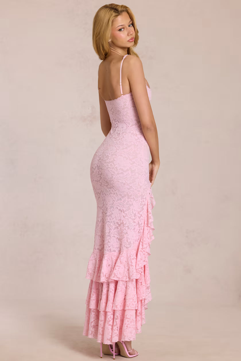 Robe longue à volants en dentelle Aria