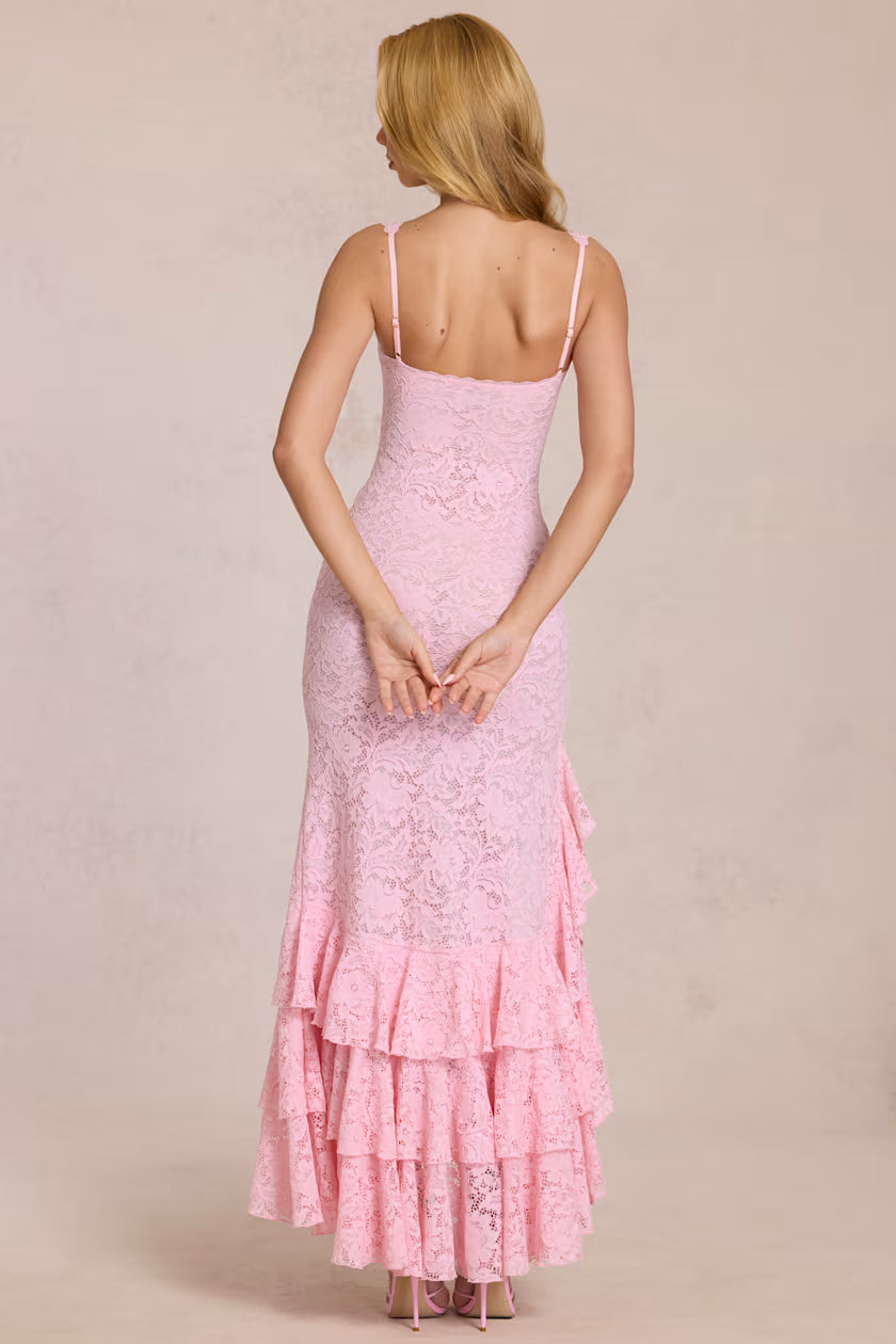 Robe longue à volants en dentelle Aria