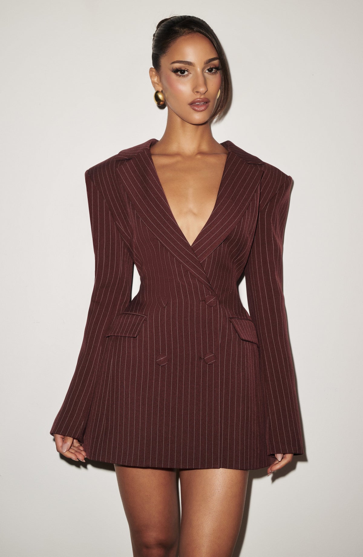 Elvira Mini Dress - Gessato Bordeaux