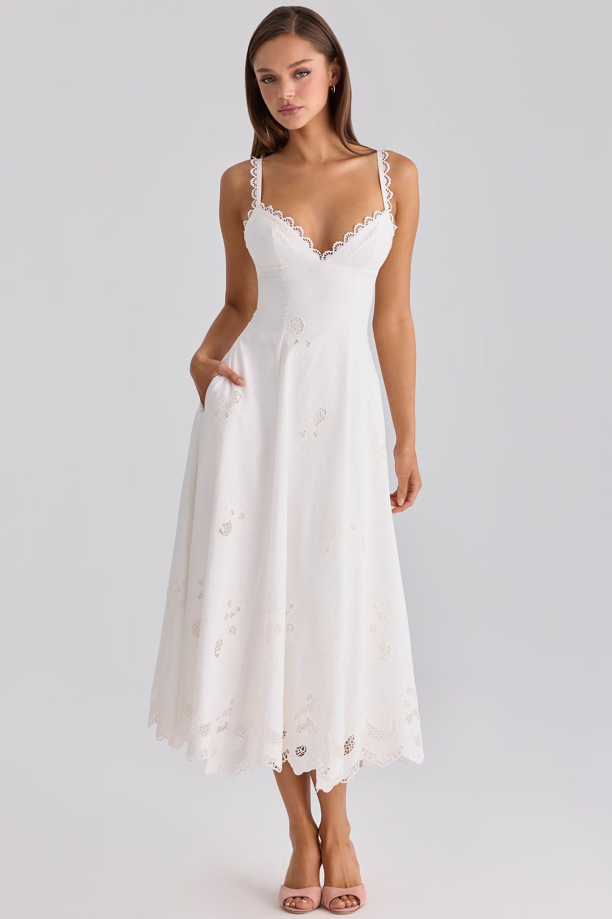 Robe mi-longue en broderie anglaise de coton
