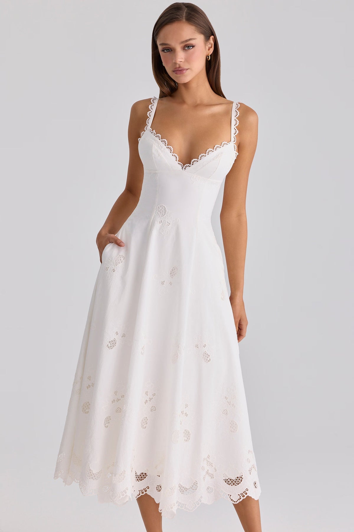 Robe mi-longue en broderie anglaise de coton