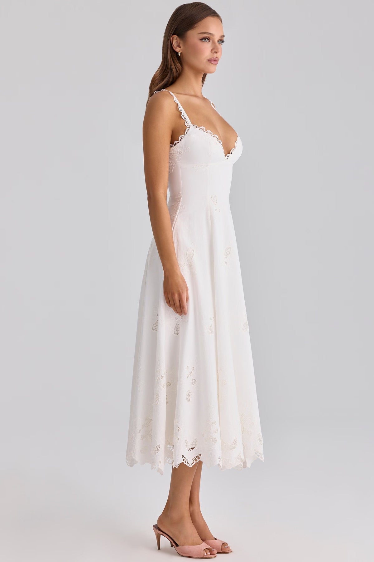 Robe mi-longue en broderie anglaise de coton