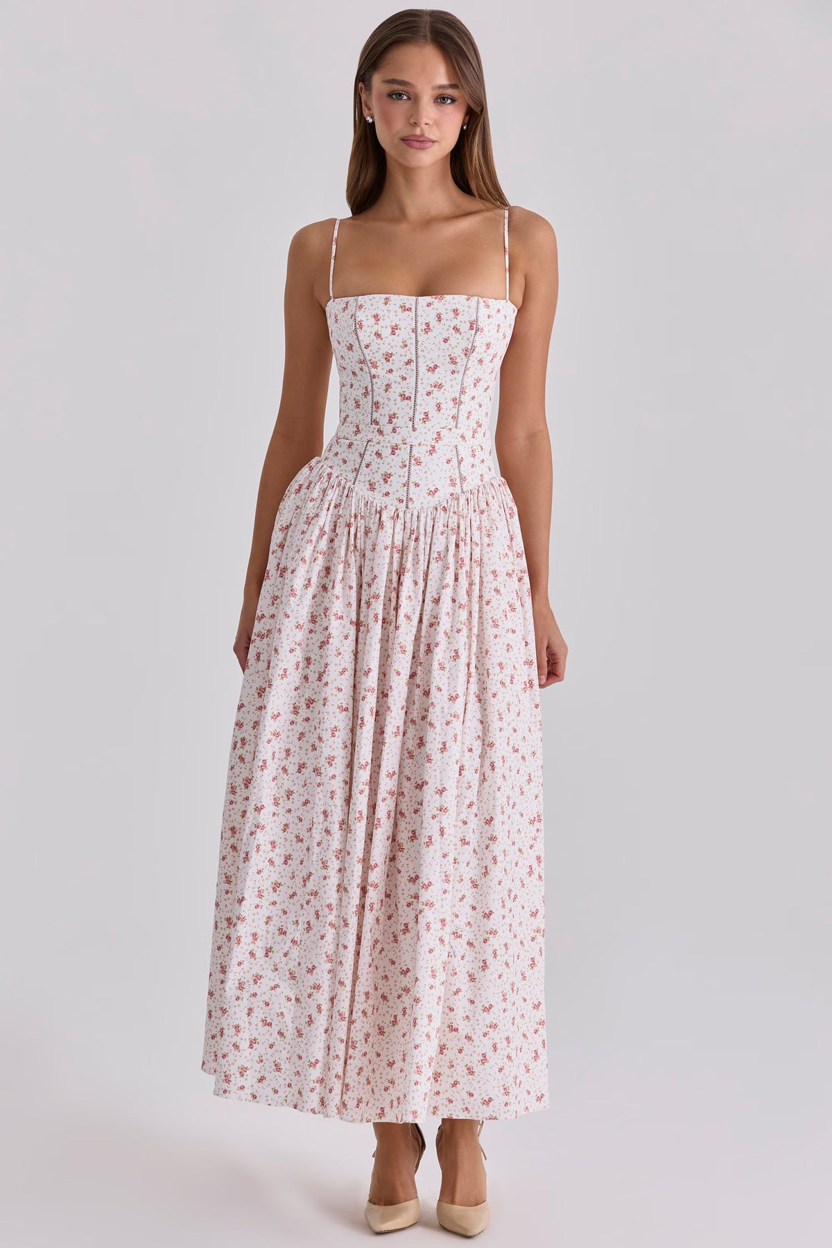 Robe longue en coton à imprimé fleuri