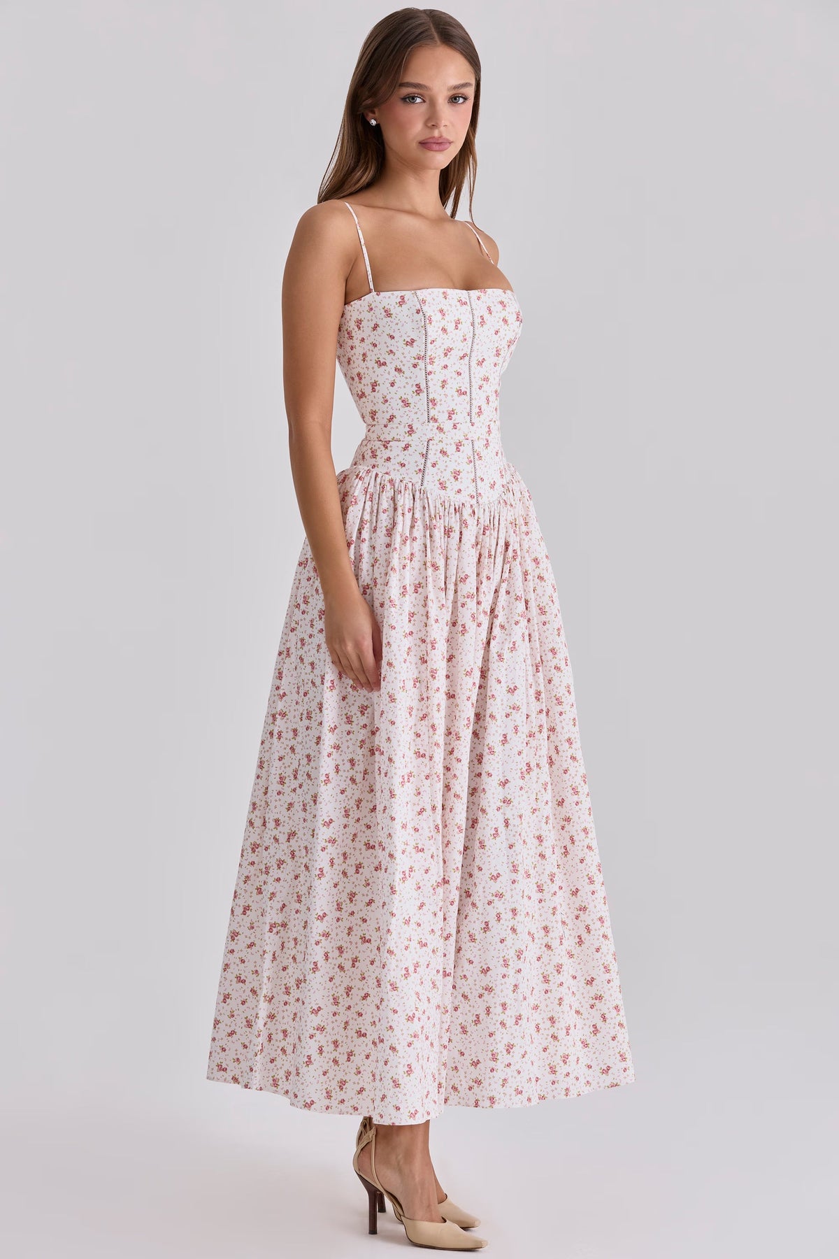 Robe longue en coton à imprimé fleuri