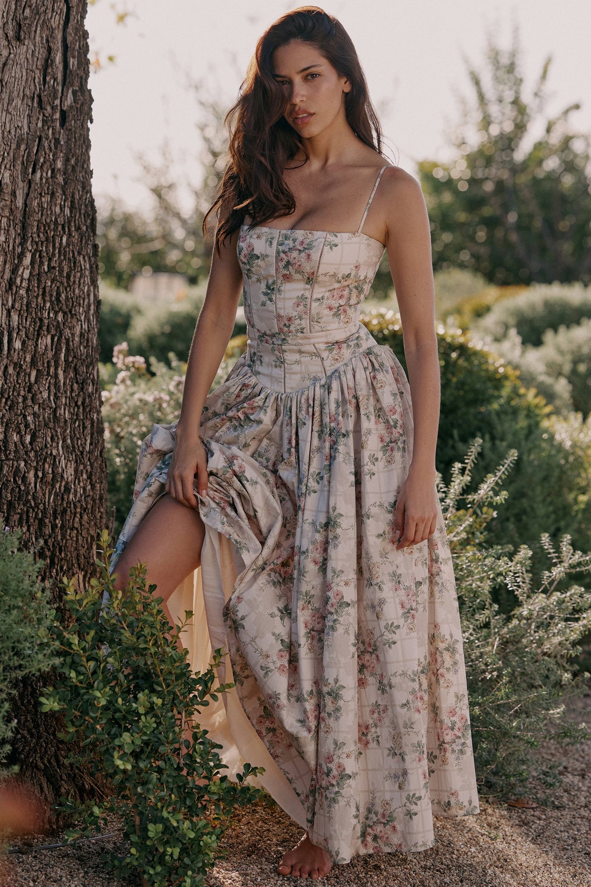 Robe longue en coton à imprimé fleuri