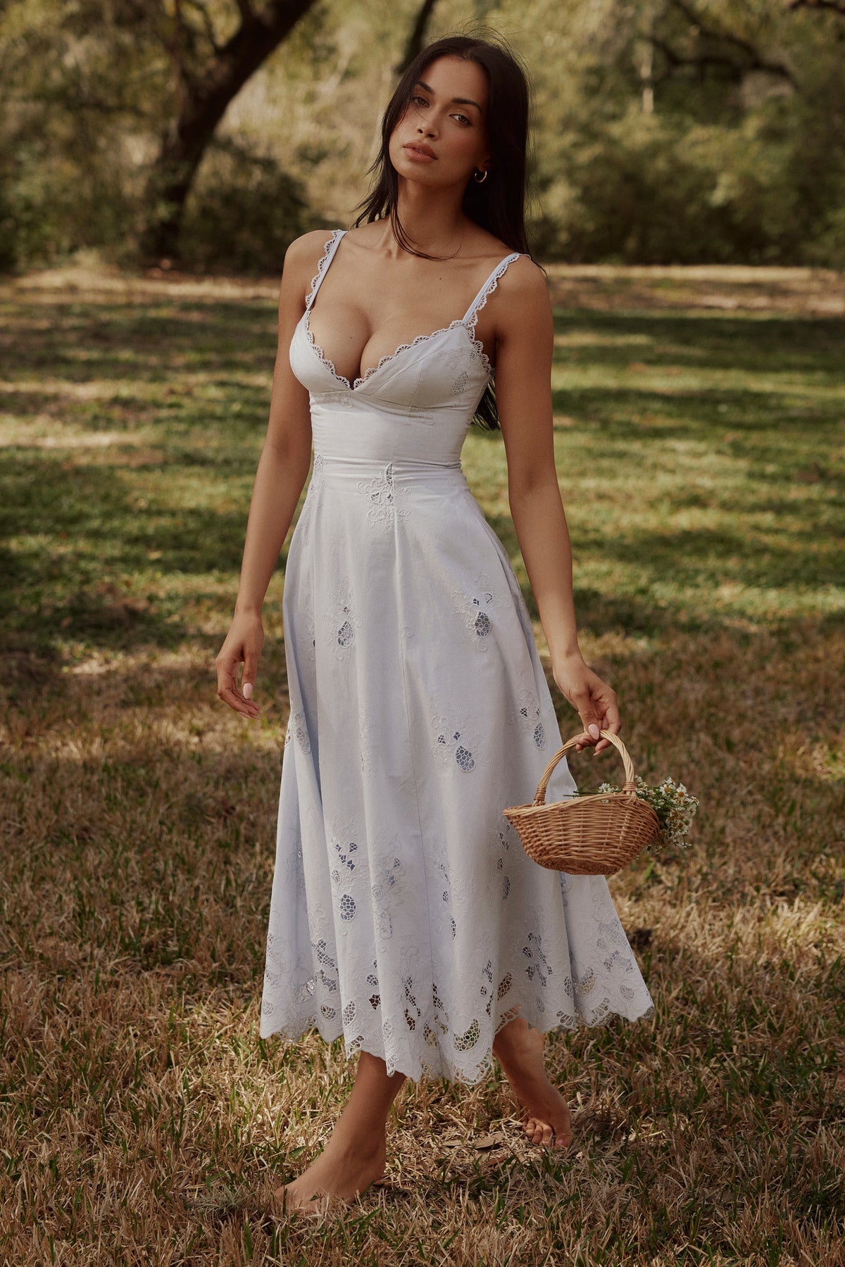 Robe mi-longue en broderie anglaise de coton