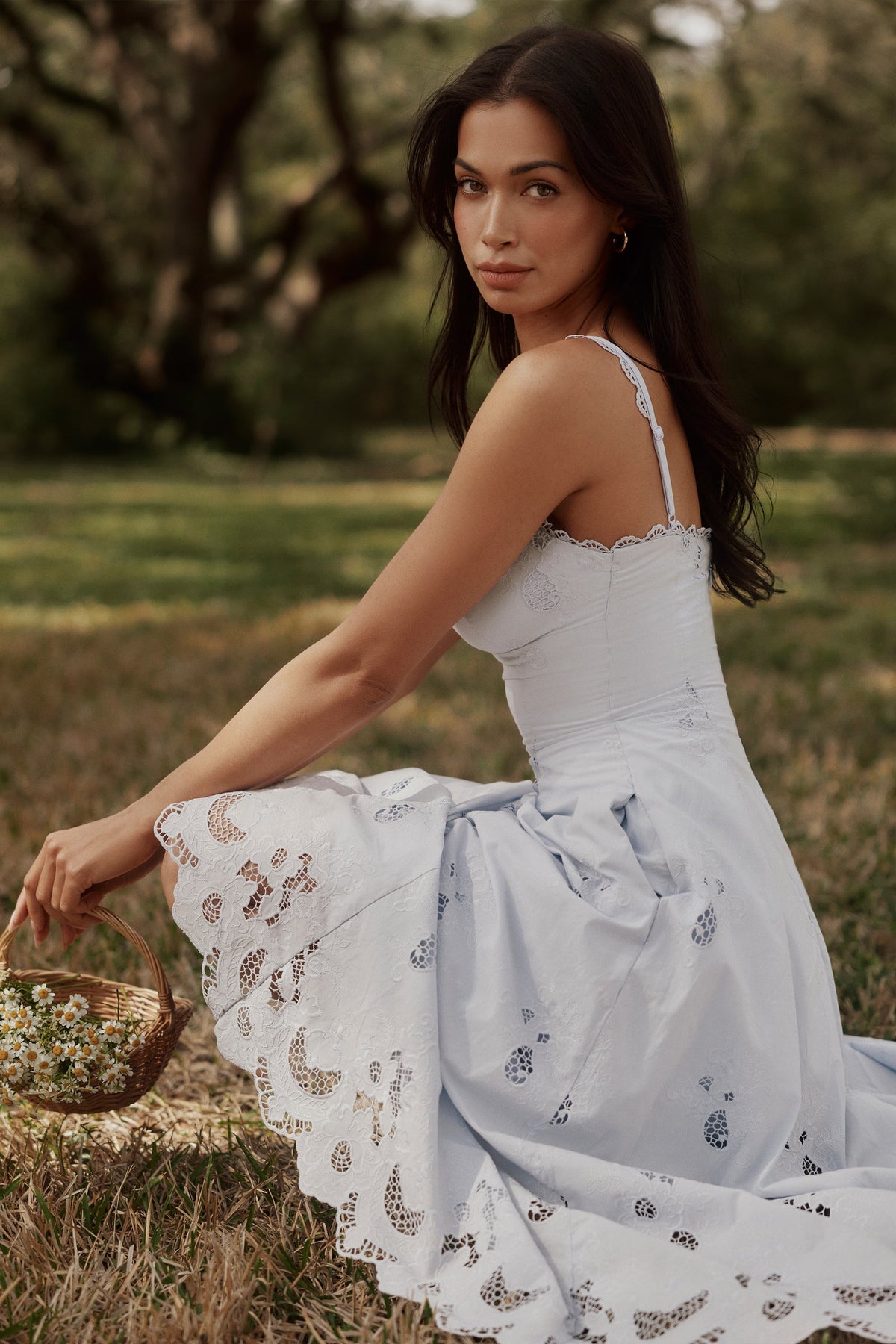 Robe mi-longue en broderie anglaise de coton