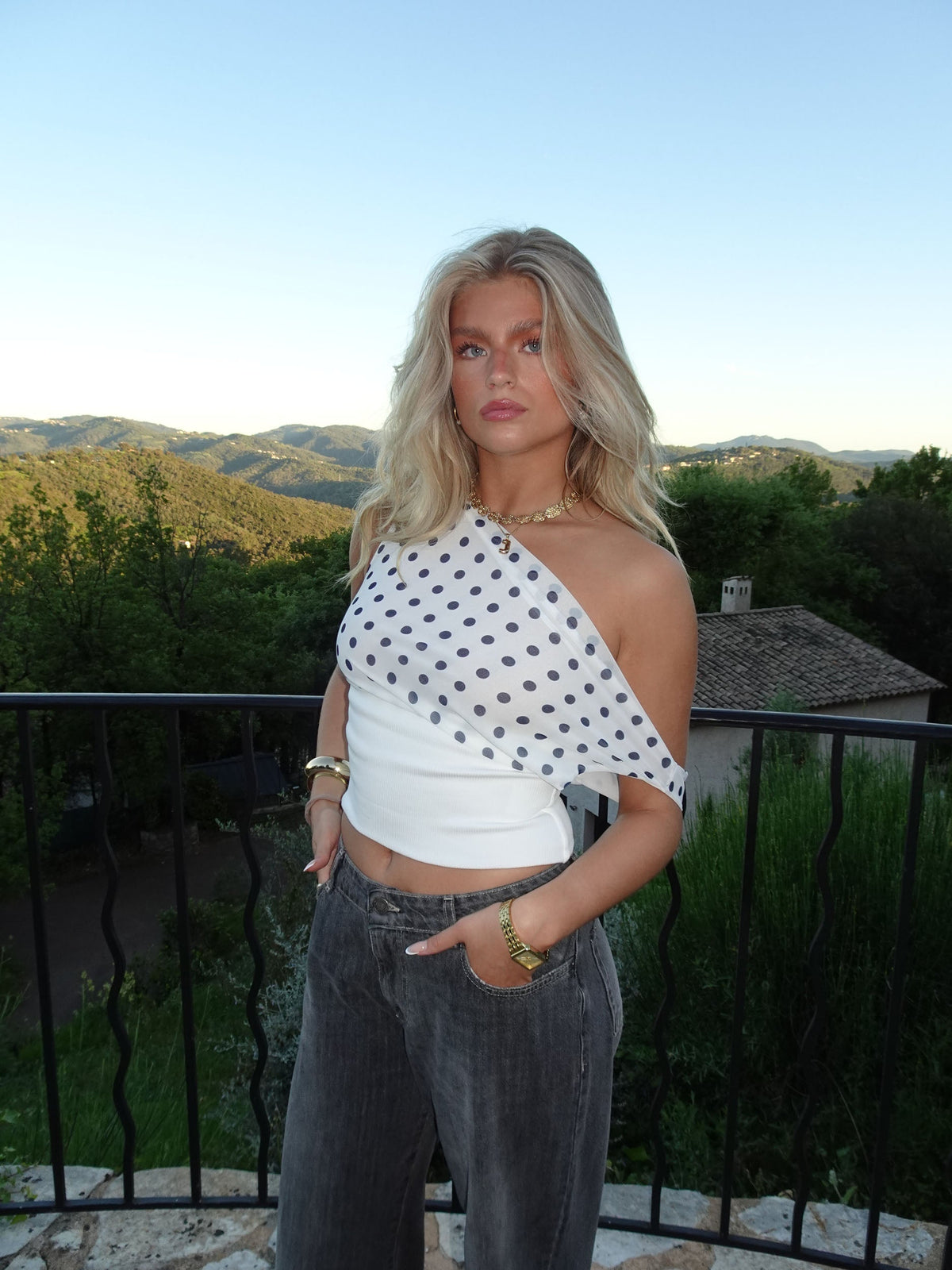 Kimmie Top a Pois - Bianco/Blu Navy