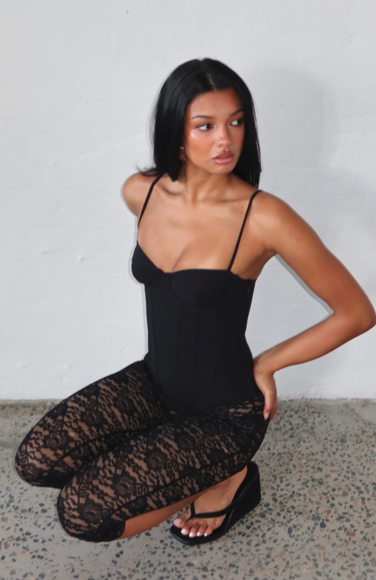 Pantalon Capri en dentelle Vibe With Me Noir