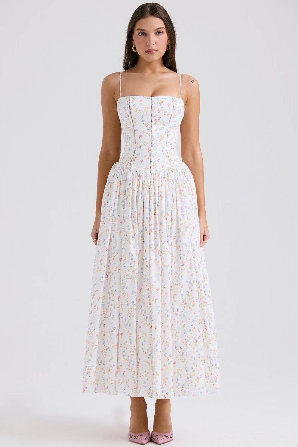 Robe longue en coton à imprimé fleuri