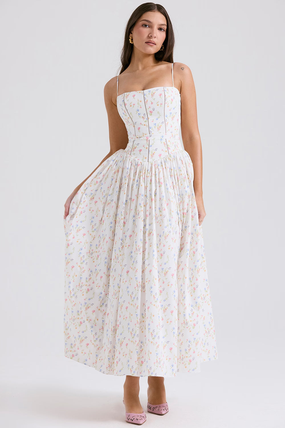 Robe longue en coton à imprimé fleuri