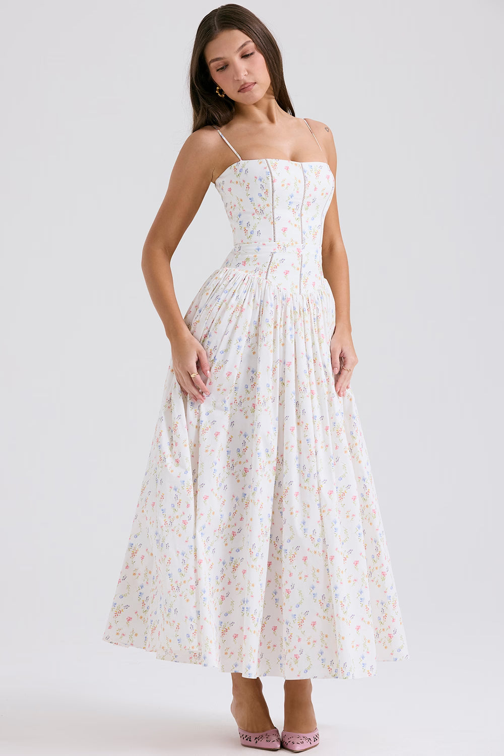 Robe longue en coton à imprimé fleuri