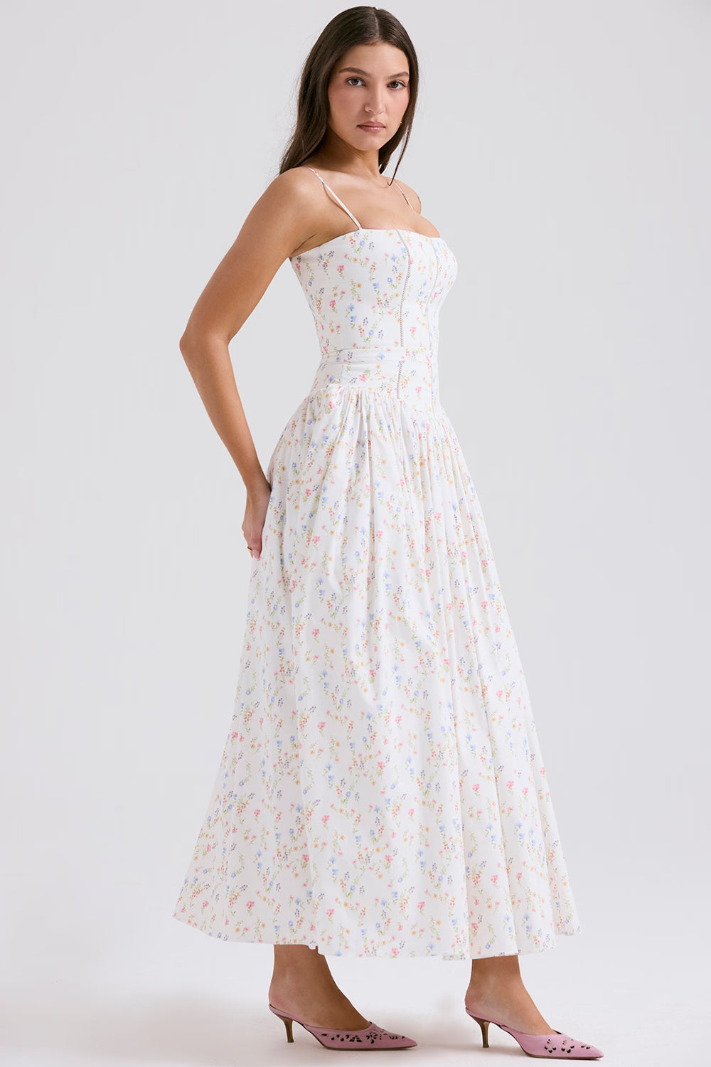 Robe longue en coton à imprimé fleuri
