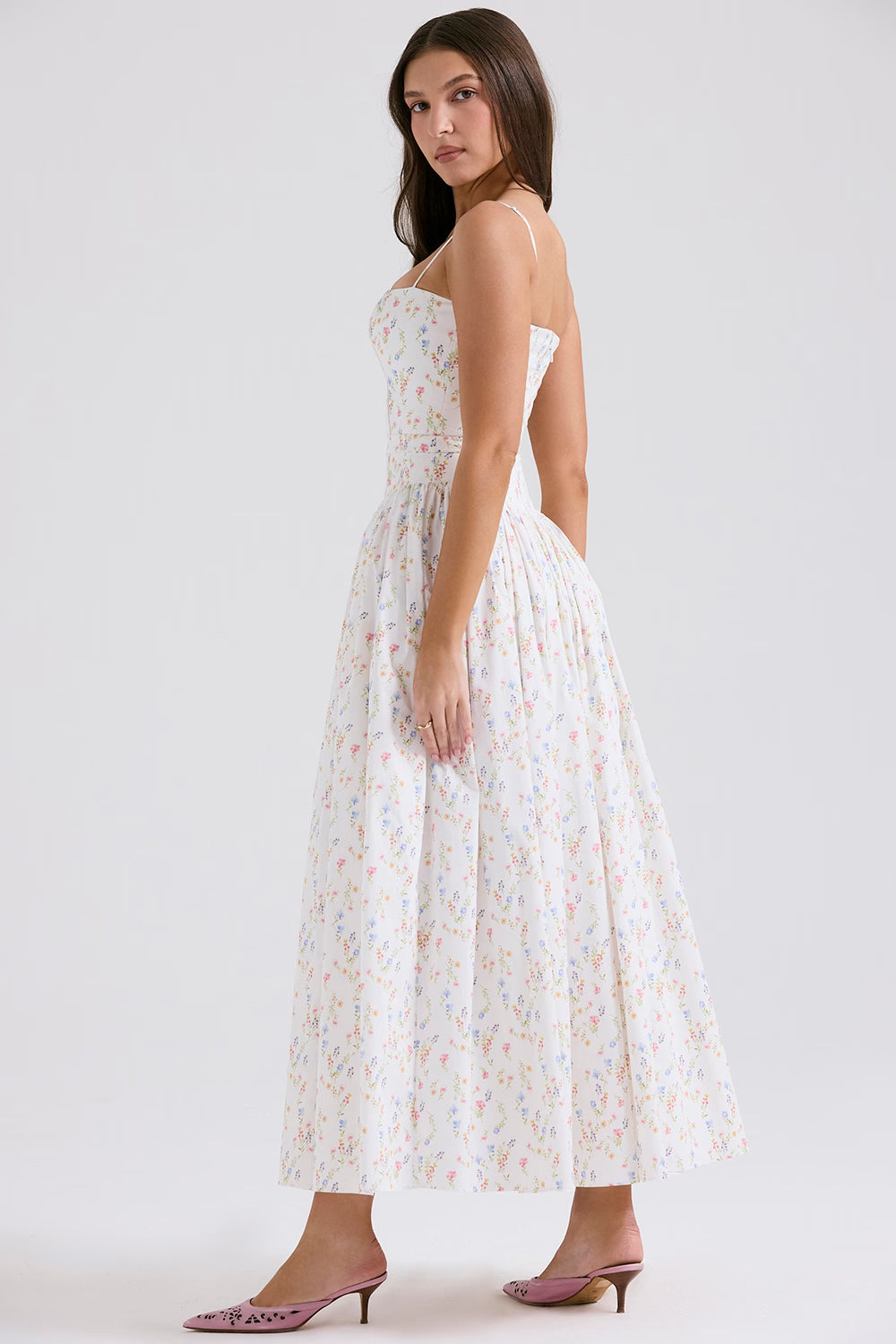 Robe longue en coton à imprimé fleuri
