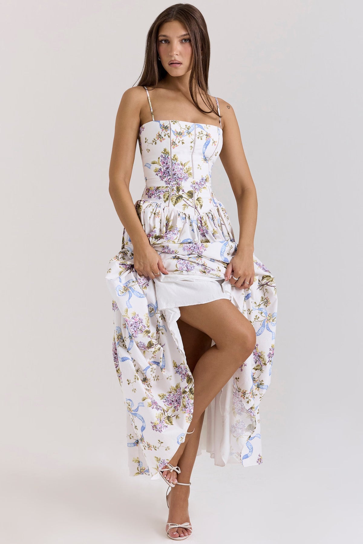 Robe longue en coton à imprimé fleuri