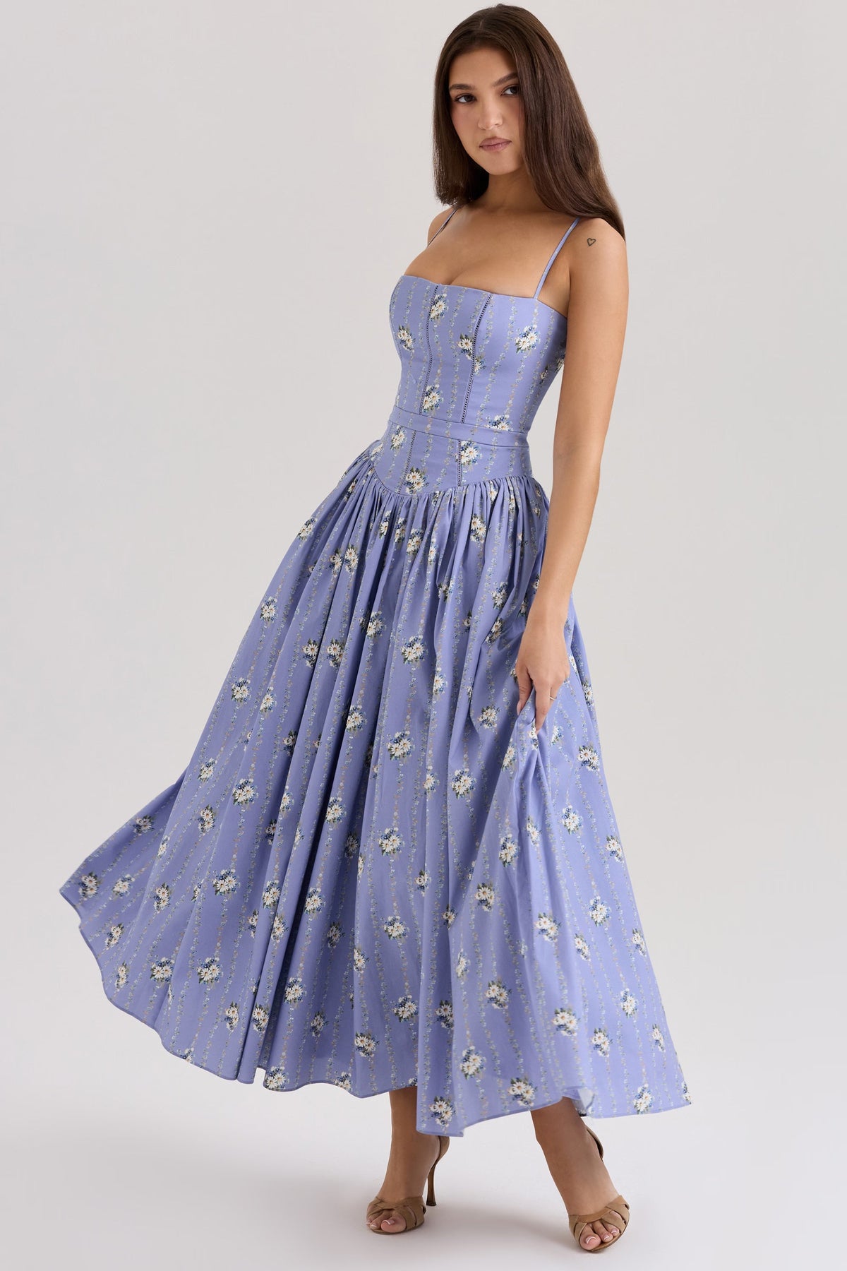 Robe longue en coton à imprimé fleuri