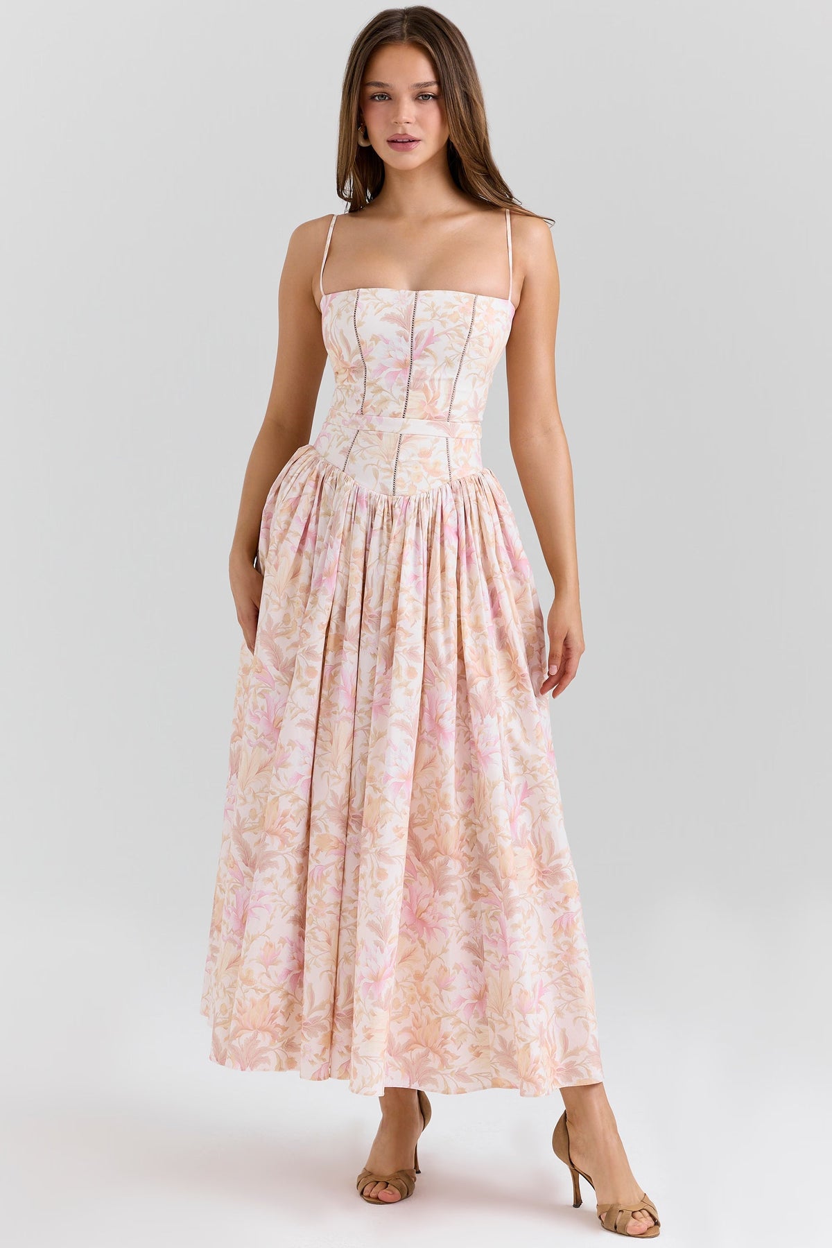 Robe longue en coton à imprimé fleuri